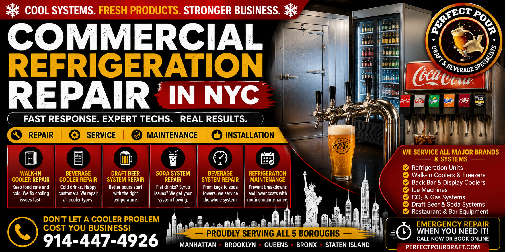 Perfect Pour Draft &NYC Beverage provides commercial refrigeration repair